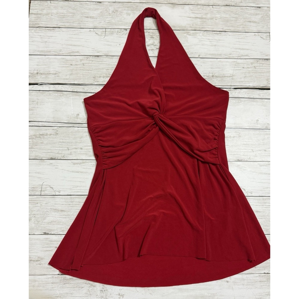 Y2K Lipstick Brand Red Halter  Faux Wrap Slinky Top Stretch Blouse Top Medium